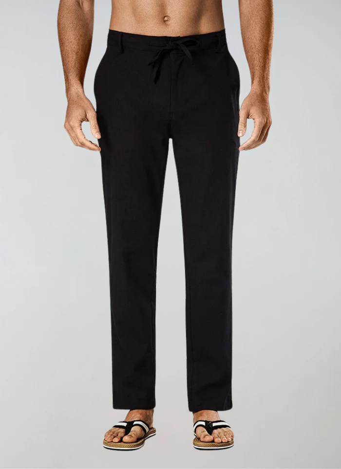 Linen Pants with Drawstring Black