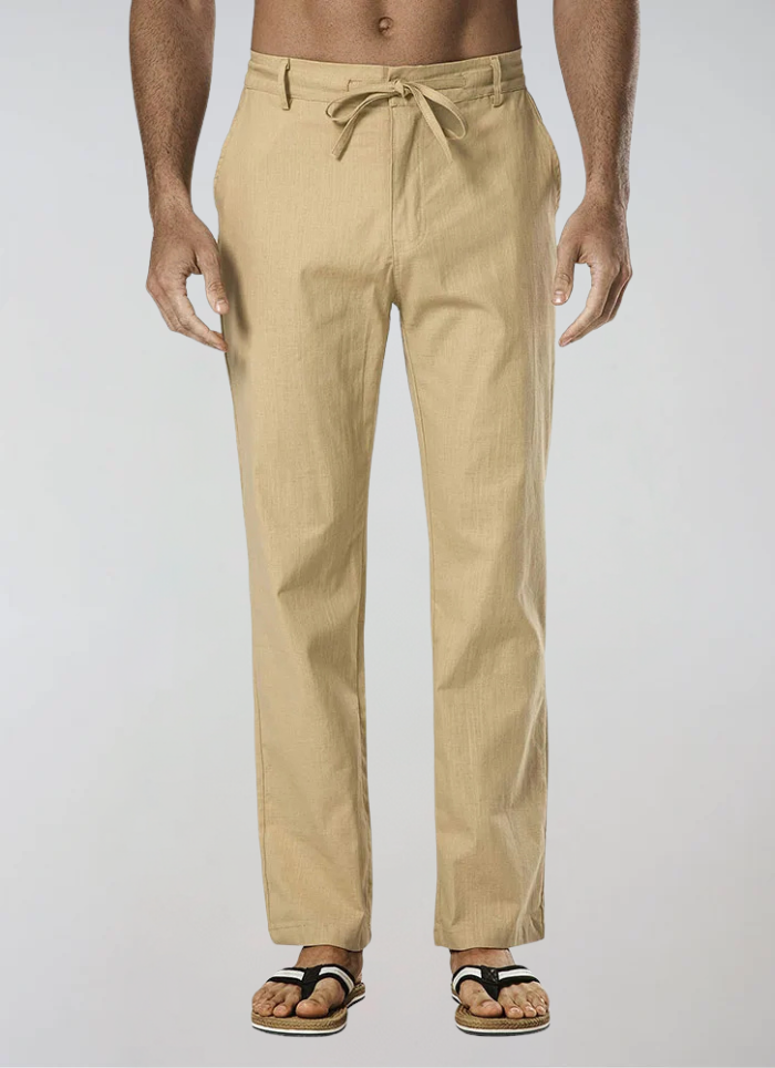 Linen Pants with Drawstring Khaki - Sophie New York