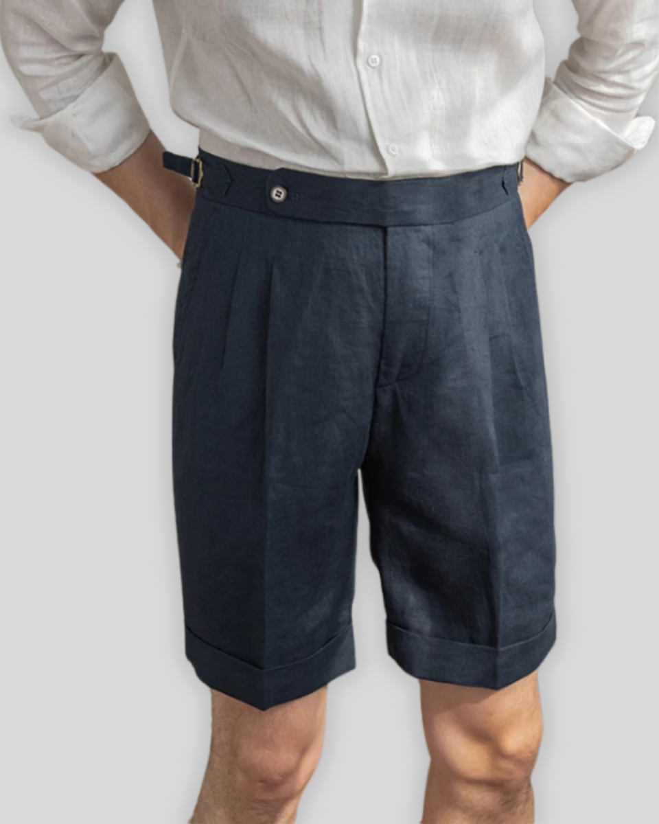 Oxford Pleated Short Trousers - Navy Blue - Sophie New York