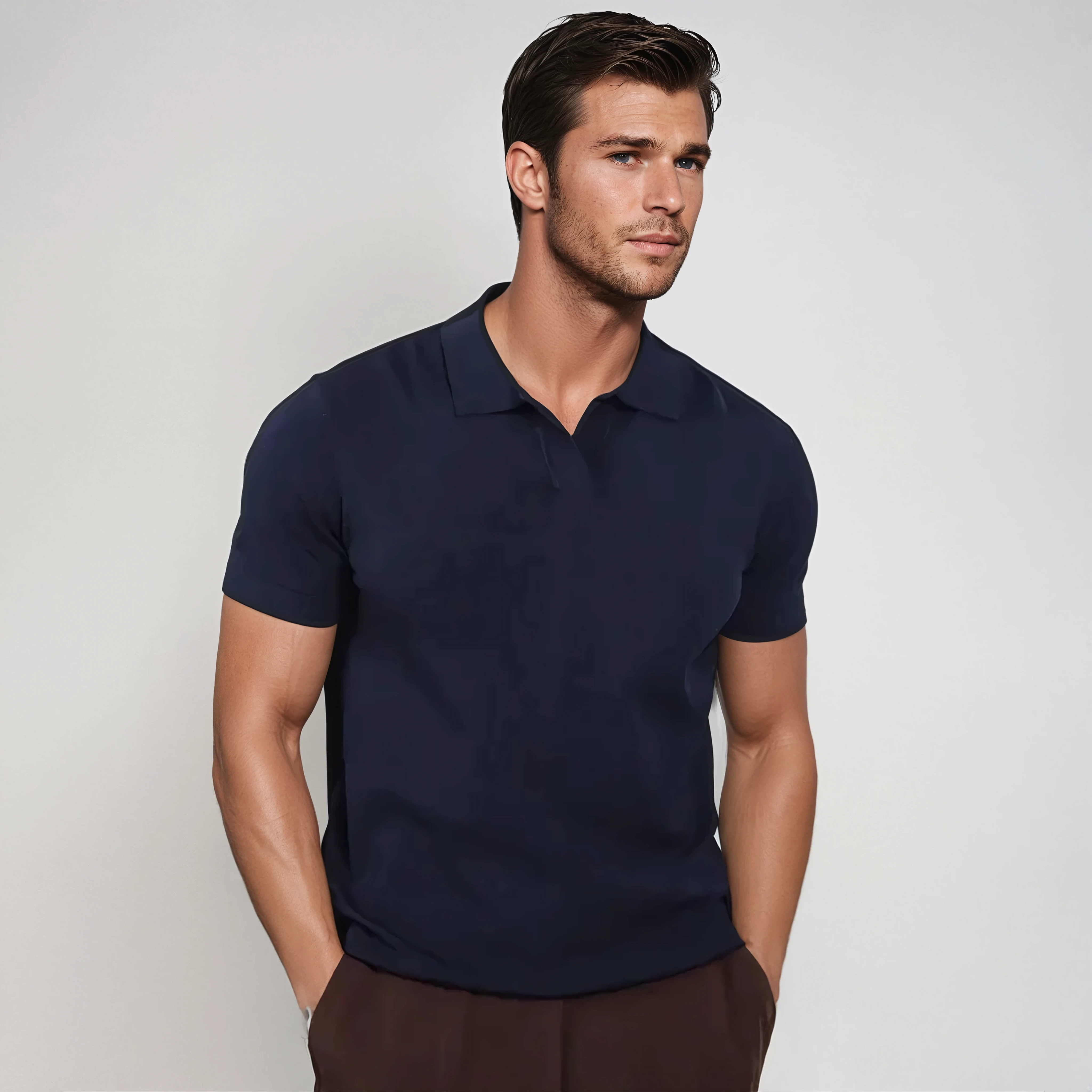 Navy Blue Polo Without Buttons - Sophie New York