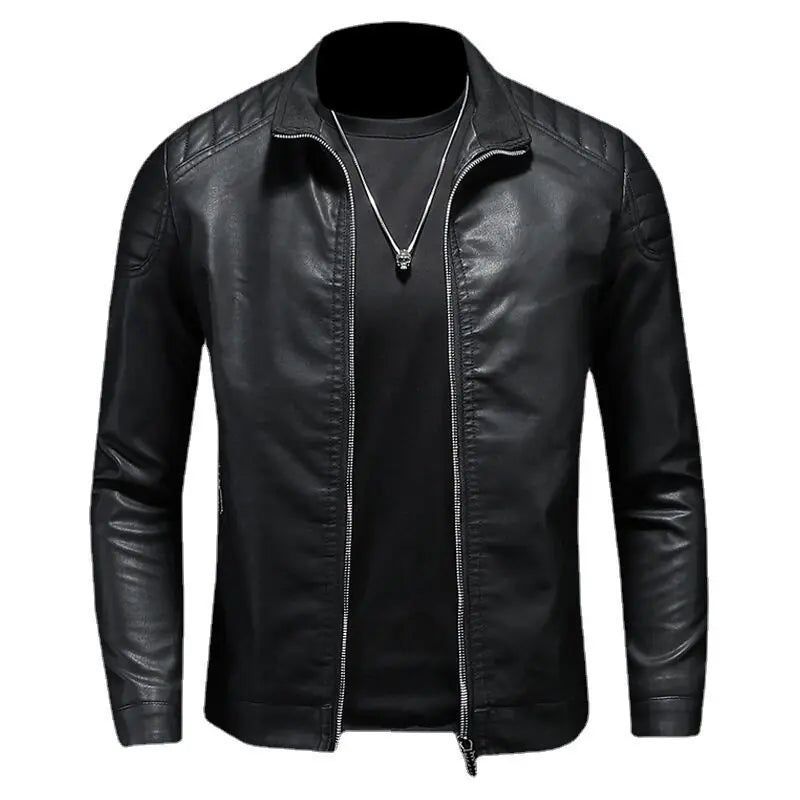 Storm™ Edge – Blue PU Leather Jacket with Modern Shoulder Details