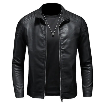 Storm™ Edge – Blue PU Leather Jacket with Modern Shoulder Details