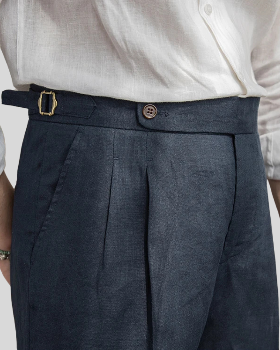 Oxford Pleated Short Trousers - Navy Blue - Sophie New York