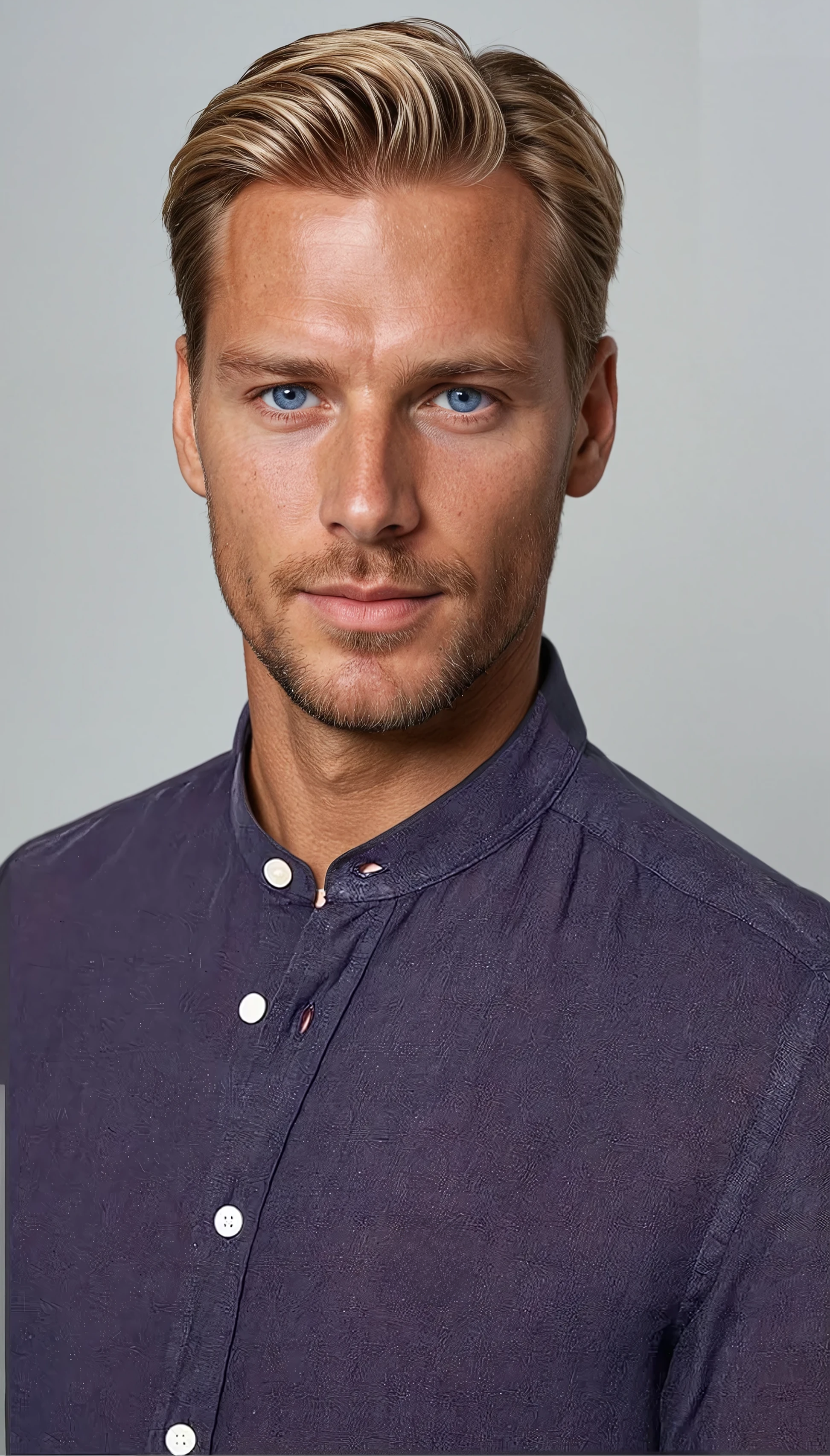 Linen Band Collar Shirt Navy Blue - Sophie New York