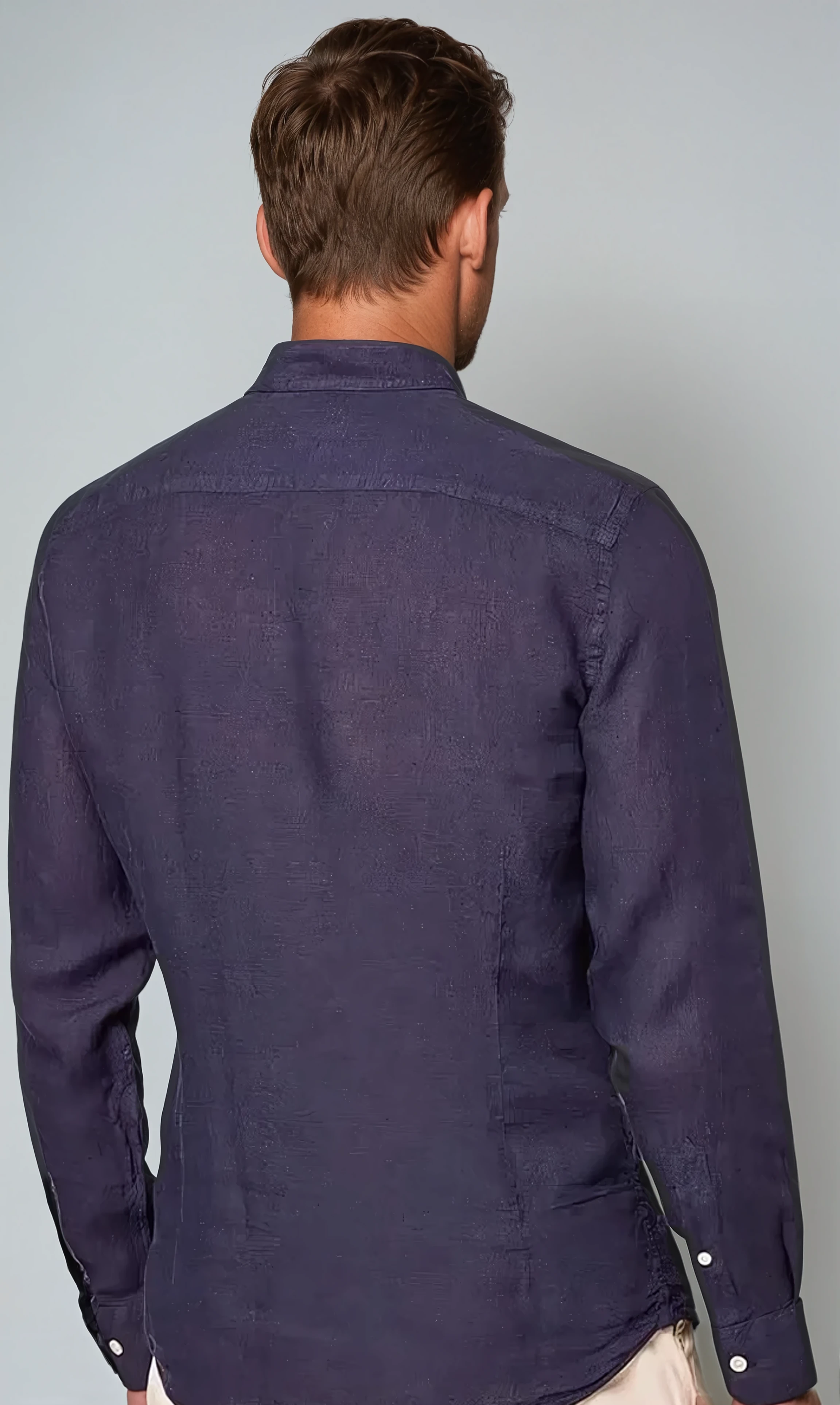 Linen Band Collar Shirt Navy Blue - Sophie New York