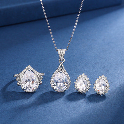 Aria Tear-shaped White Set | White Gold 16k