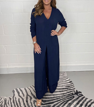 Carla™ | V-Neck Slit Casual Two-Piece Set