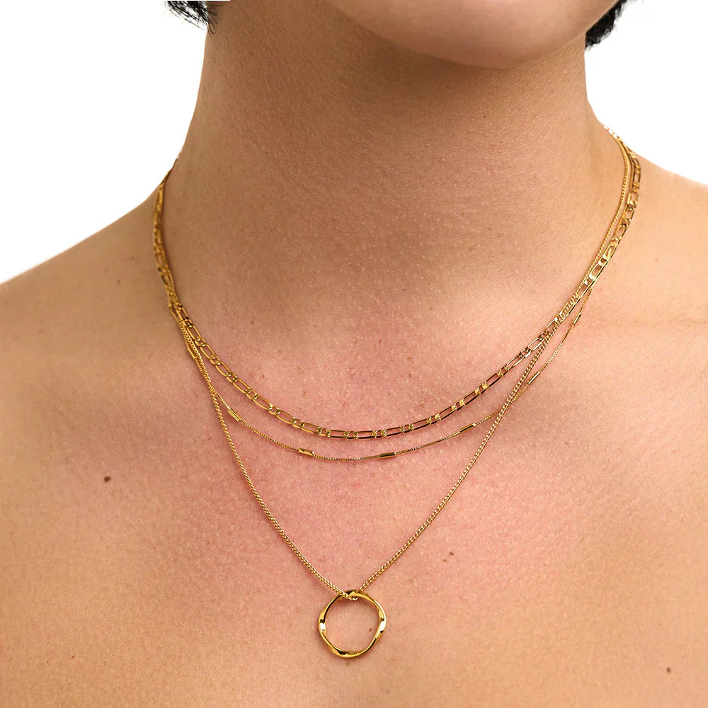 Open circle three-row necklace | 18k Gold