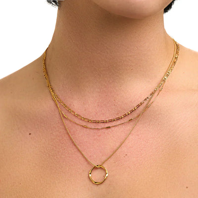 Open circle three-row necklace | 18k Gold