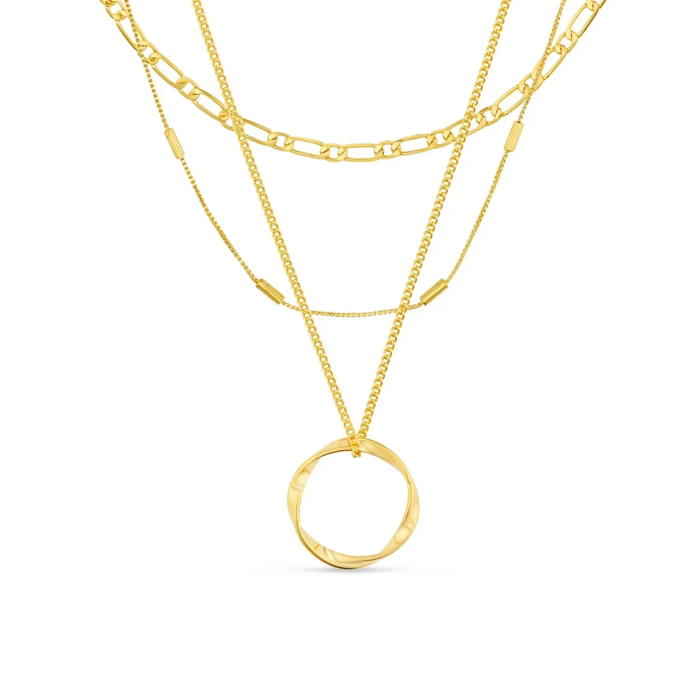 Open circle three-row necklace | 18k Gold
