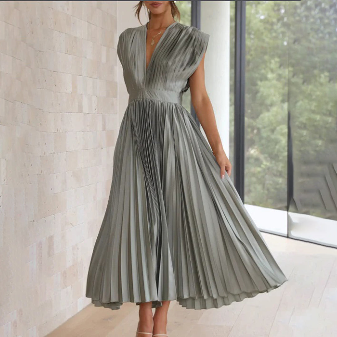 Jordan | Stylish Pleated V-Neck Midi Dress