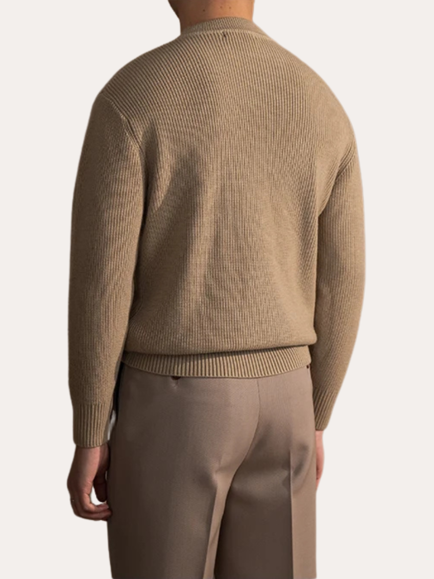 Ribbed O-neck Sweater Khaki - Sophie New York