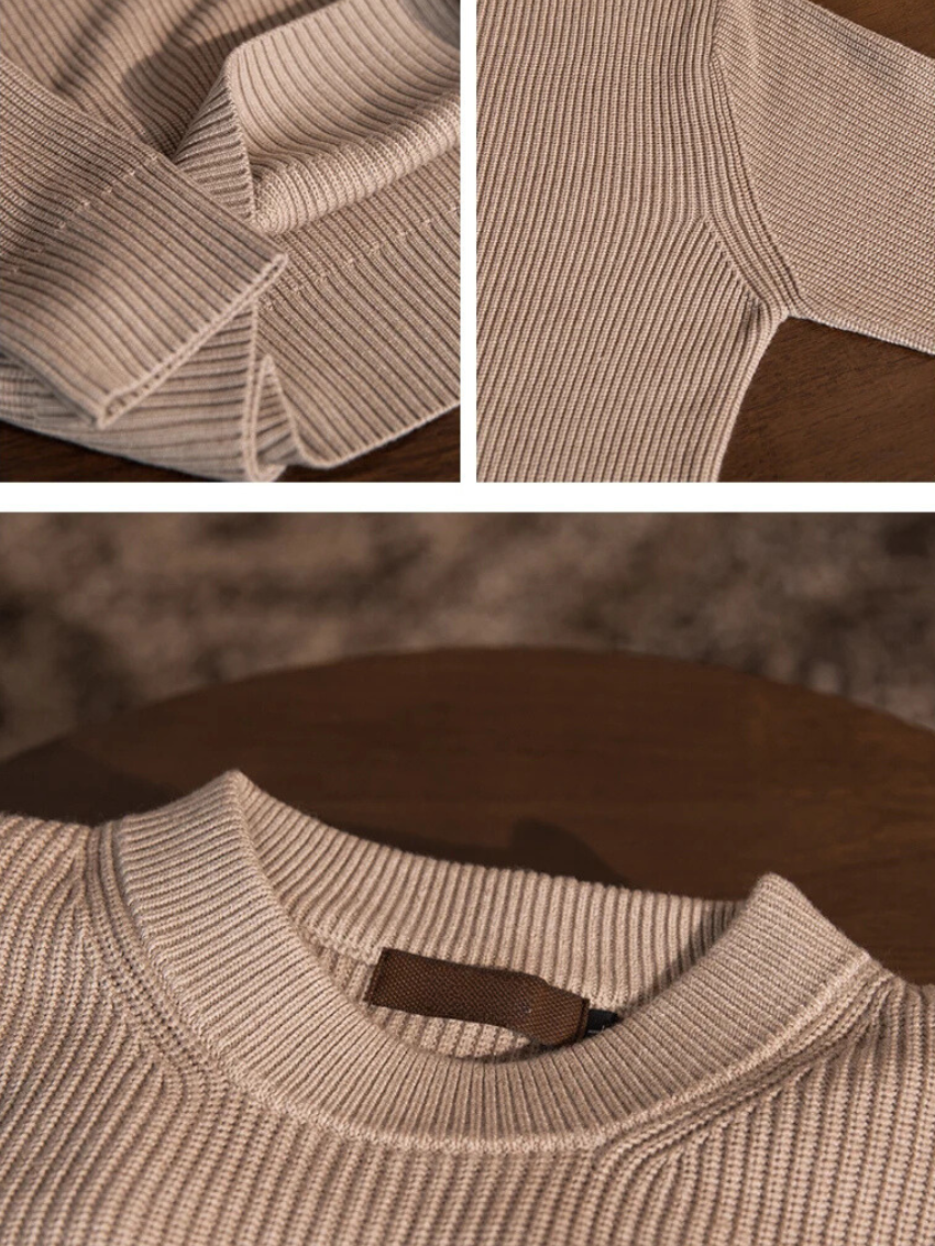 Ribbed O-Neck Sweater Beige - Sophie New York