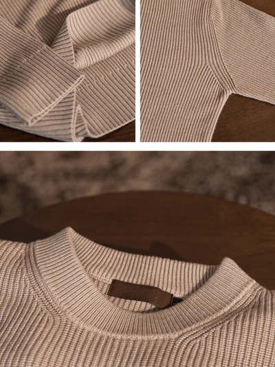 Ribbed O-Neck Sweater Beige - Sophie New York
