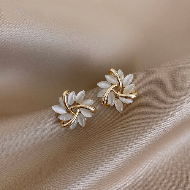 Elegant and Exclusive Circle Earrings in Opal Petal in Gold