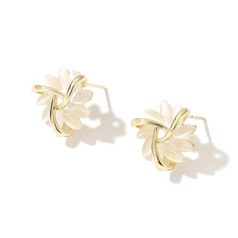Elegant and Exclusive Circle Earrings in Opal Petal in Gold