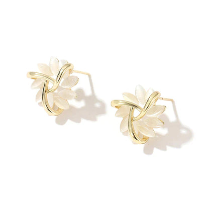 Elegant and Exclusive Circle Earrings in Opal Petal in Gold