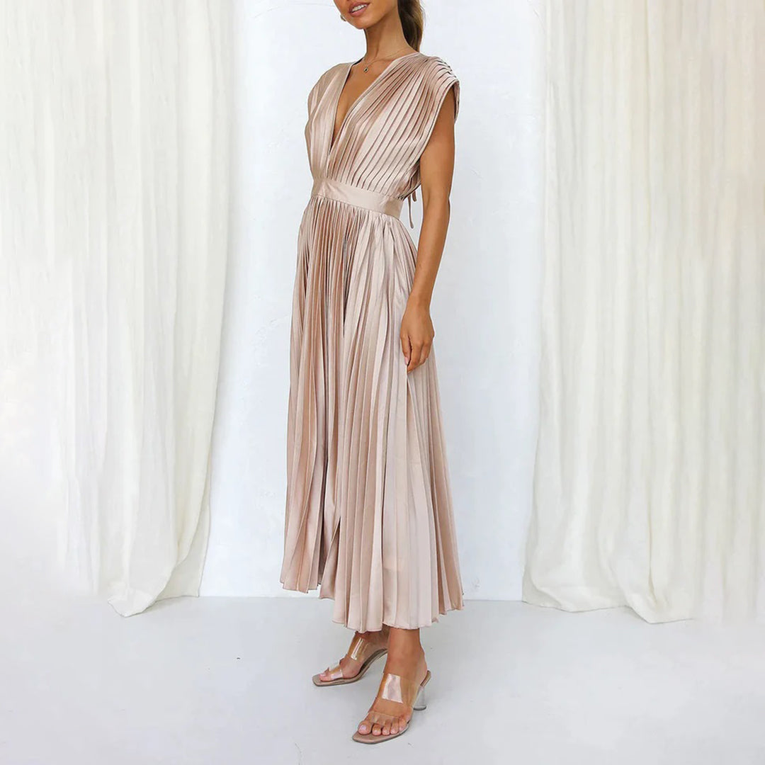 Jordan | Stylish Pleated V-Neck Midi Dress