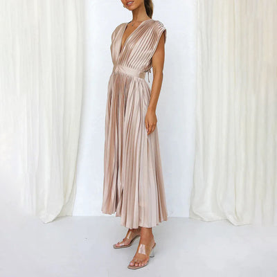 Jordan | Stylish Pleated V-Neck Midi Dress