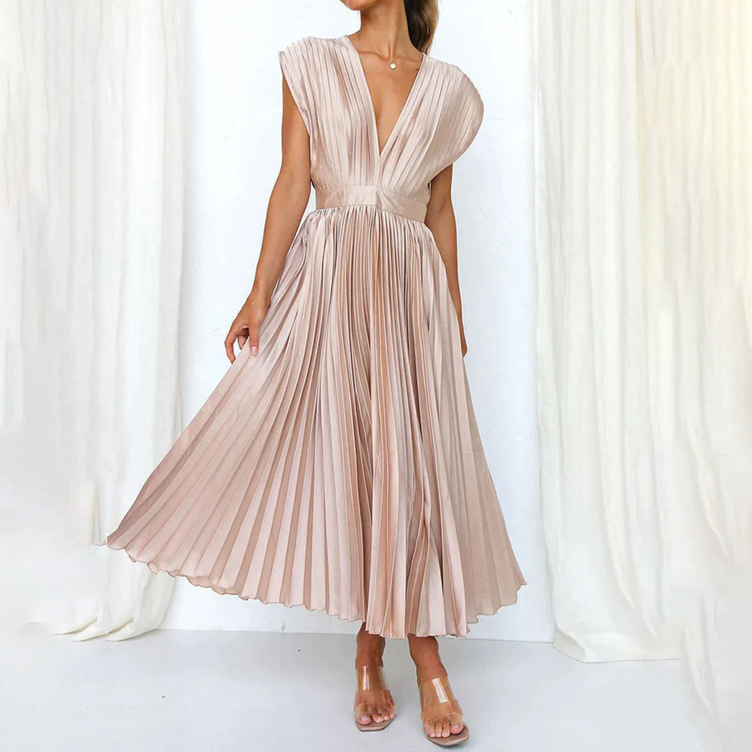 Jordan | Stylish Pleated V-Neck Midi Dress