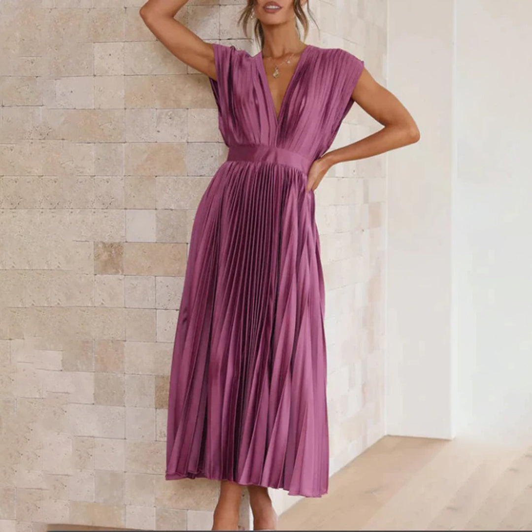Jordan | Stylish Pleated V-Neck Midi Dress