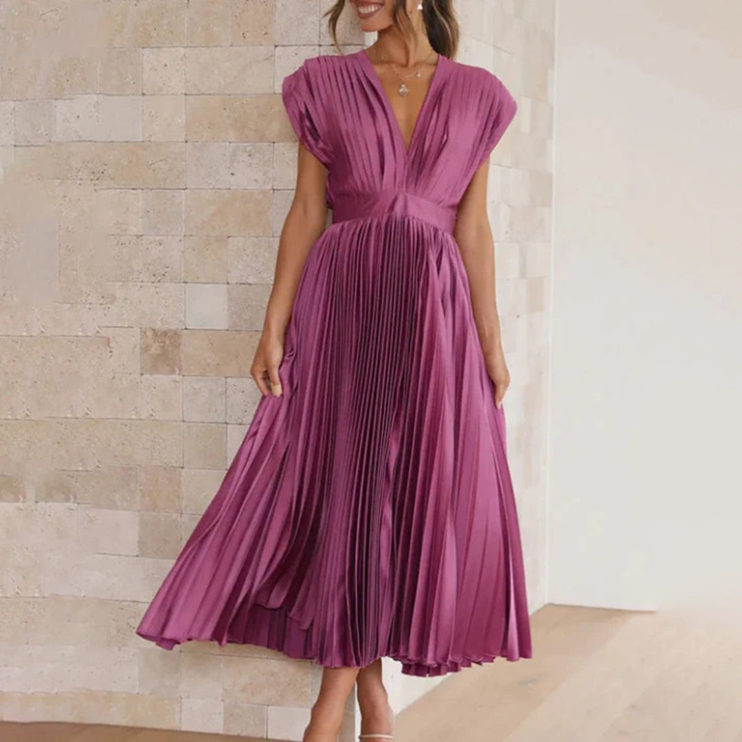 Jordan | Stylish Pleated V-Neck Midi Dress
