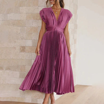 Jordan | Stylish Pleated V-Neck Midi Dress