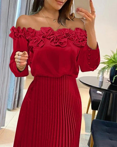 Linda | Off-Shoulder Pleated Dress