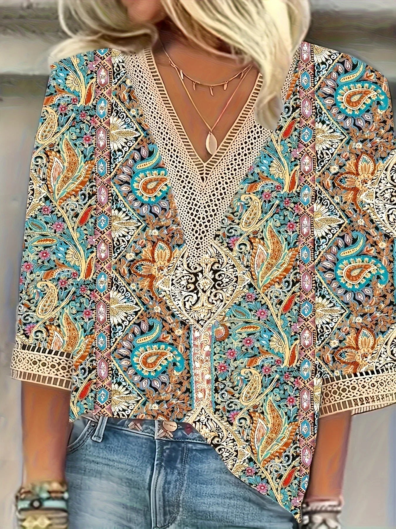 Bohemian V-Neck Blouse with Pattern | Olsen & Olsen™