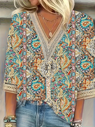 Bohemian V-Neck Blouse with Pattern | Olsen & Olsen™