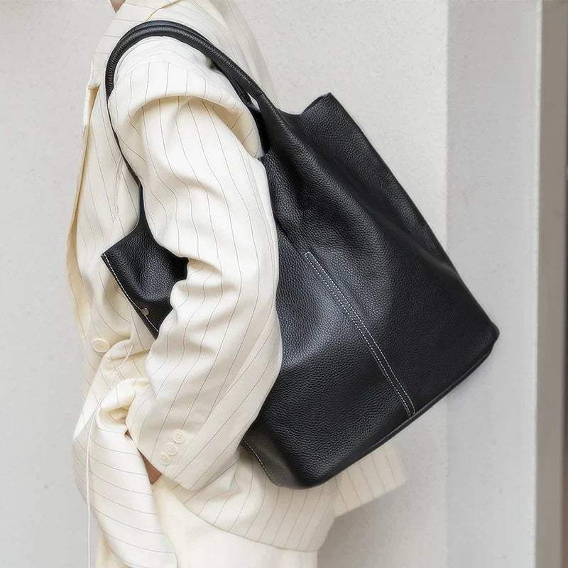 saga™ – light blue bucket bag in luxury leather look