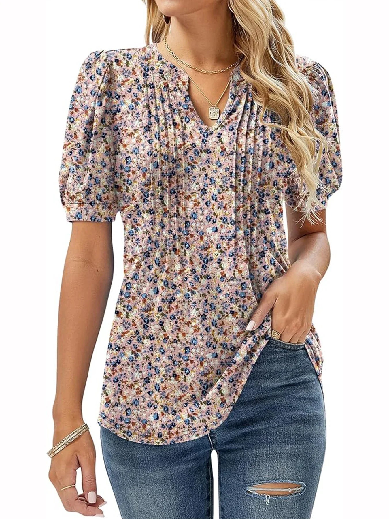 Flower Print Tunic with Puff Sleeves | Olsen & Olsen™