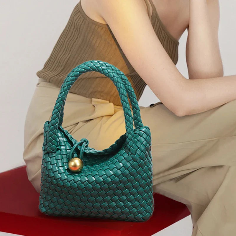 ASTRID™ | ELEGANT WOVEN LEATHER BAG WITH GOLD DETAIL