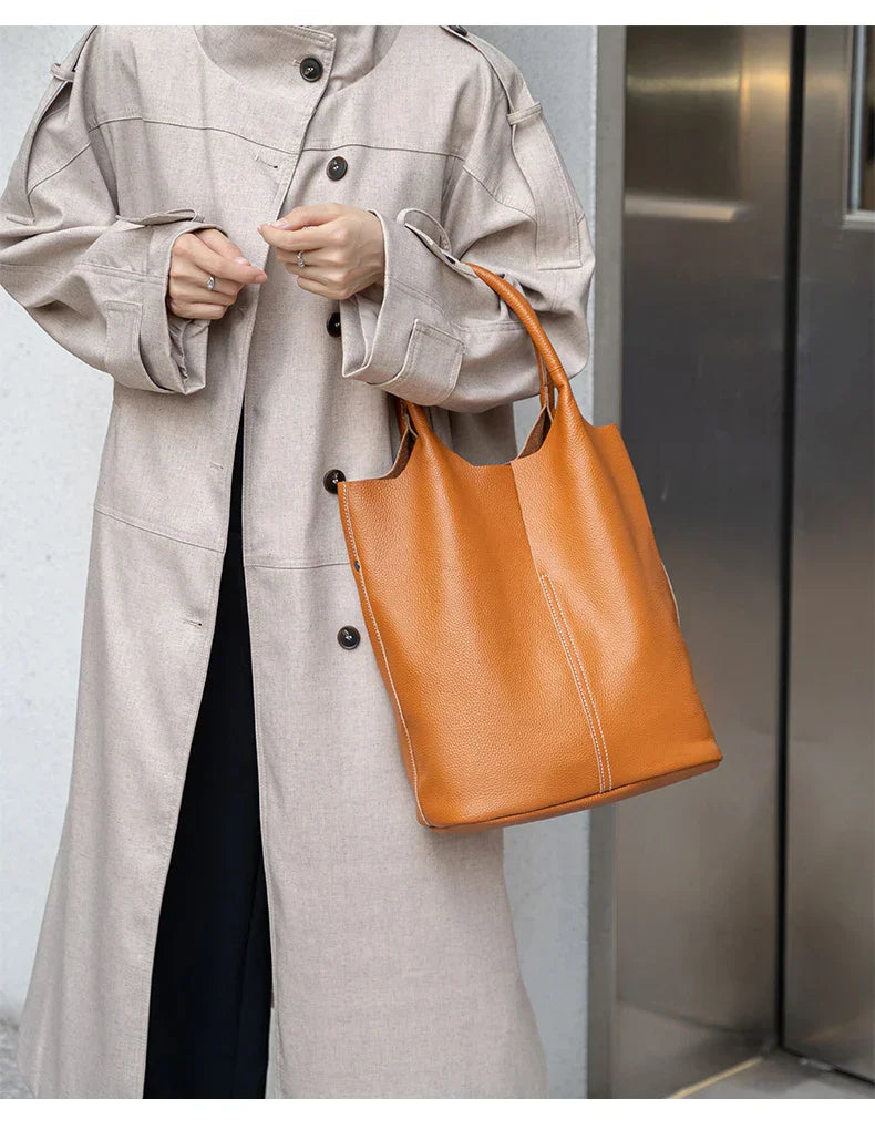 saga™ – light blue bucket bag in luxury leather look