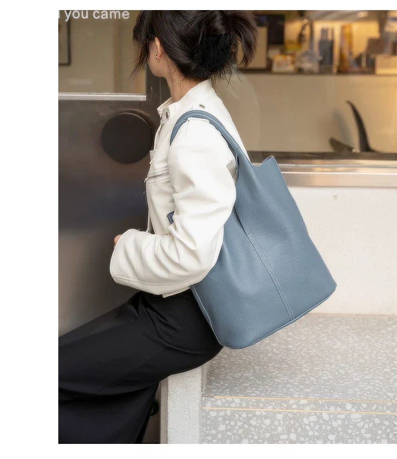 saga™ – light blue bucket bag in luxury leather look