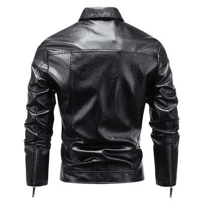 André™ Noir – Black leather jacket with wide collar and defined waist