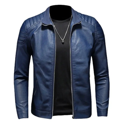Storm™ Edge – Blue PU Leather Jacket with Modern Shoulder Details