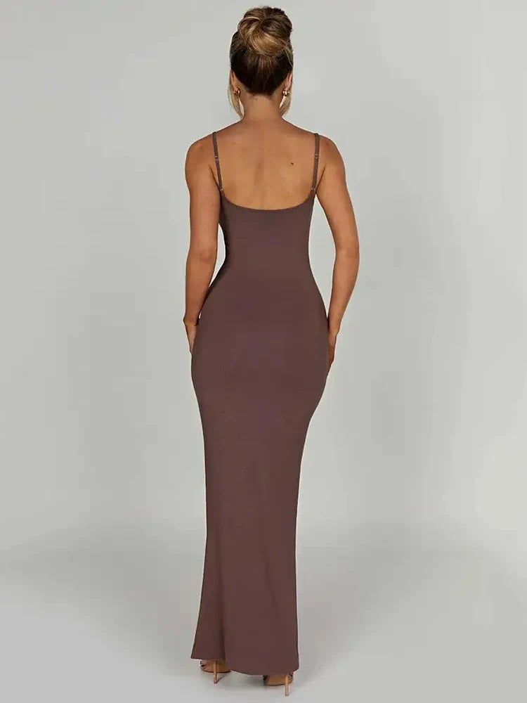 Pink Bodycon Maxi Dress with Thin Straps, Backless