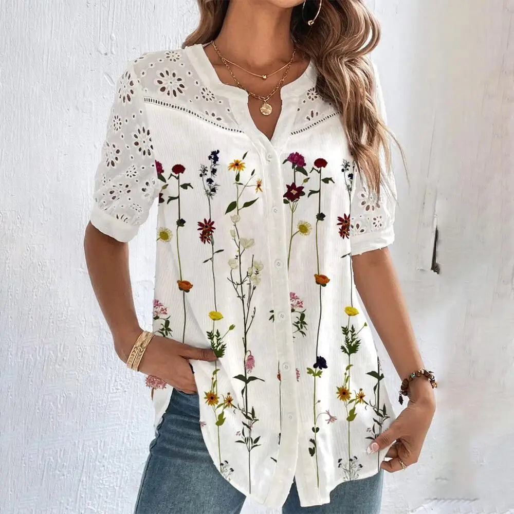 Lace Blouse with Embroidered Floral Motif | Olsen & Olsen™