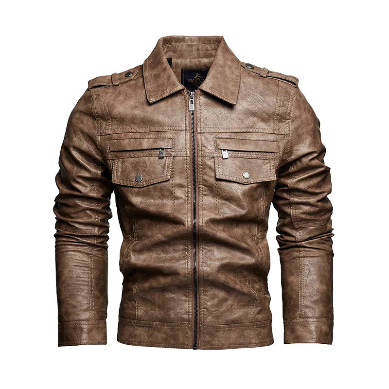 Frederik™ Raw – Brown leather jacket with vintage structure and broad shoulders