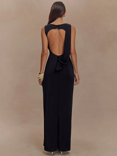Rosea Backless Maxi Dress with Ruching and High Slit