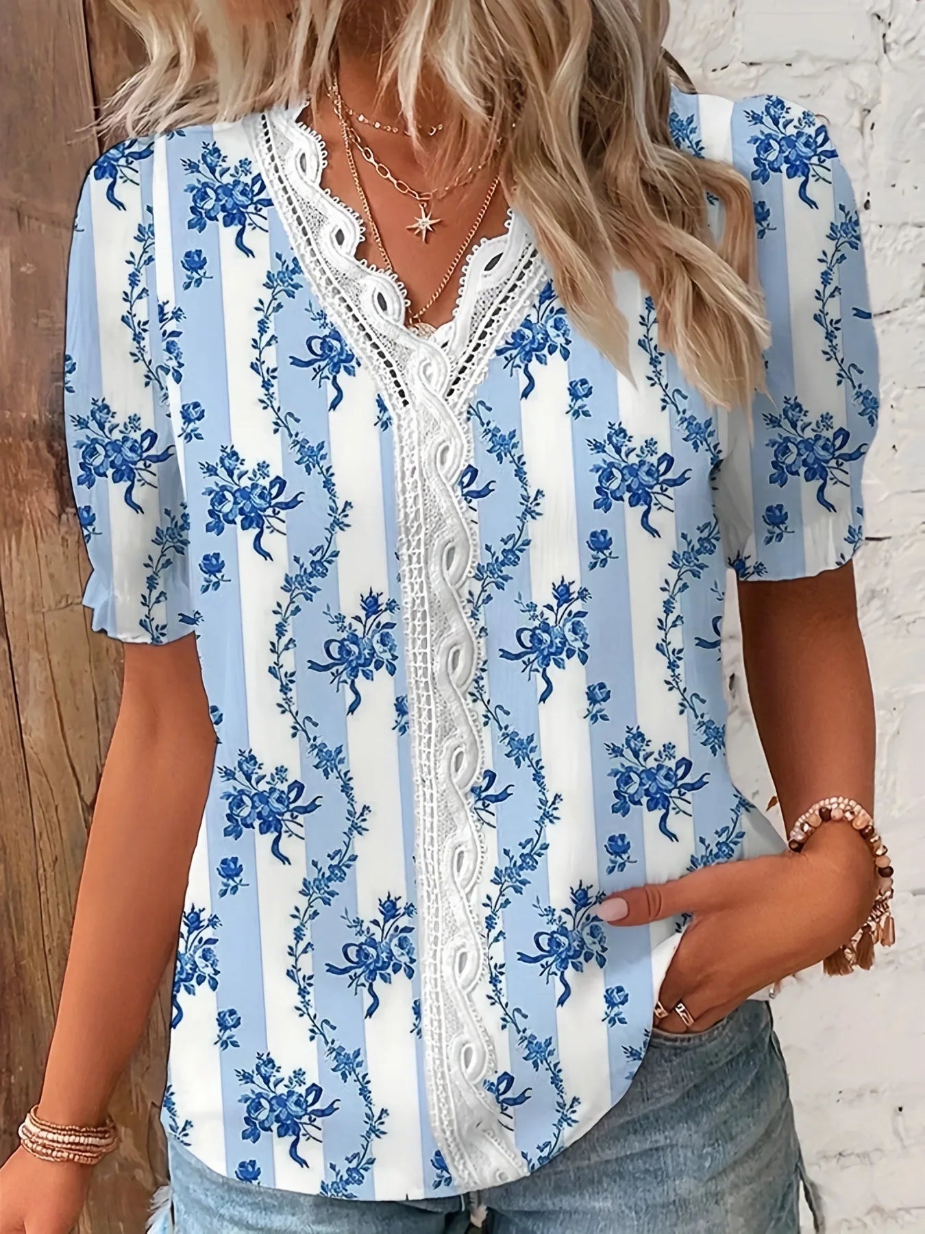 Flower Lace V-Neck Blouse | Olsen & Olsen™