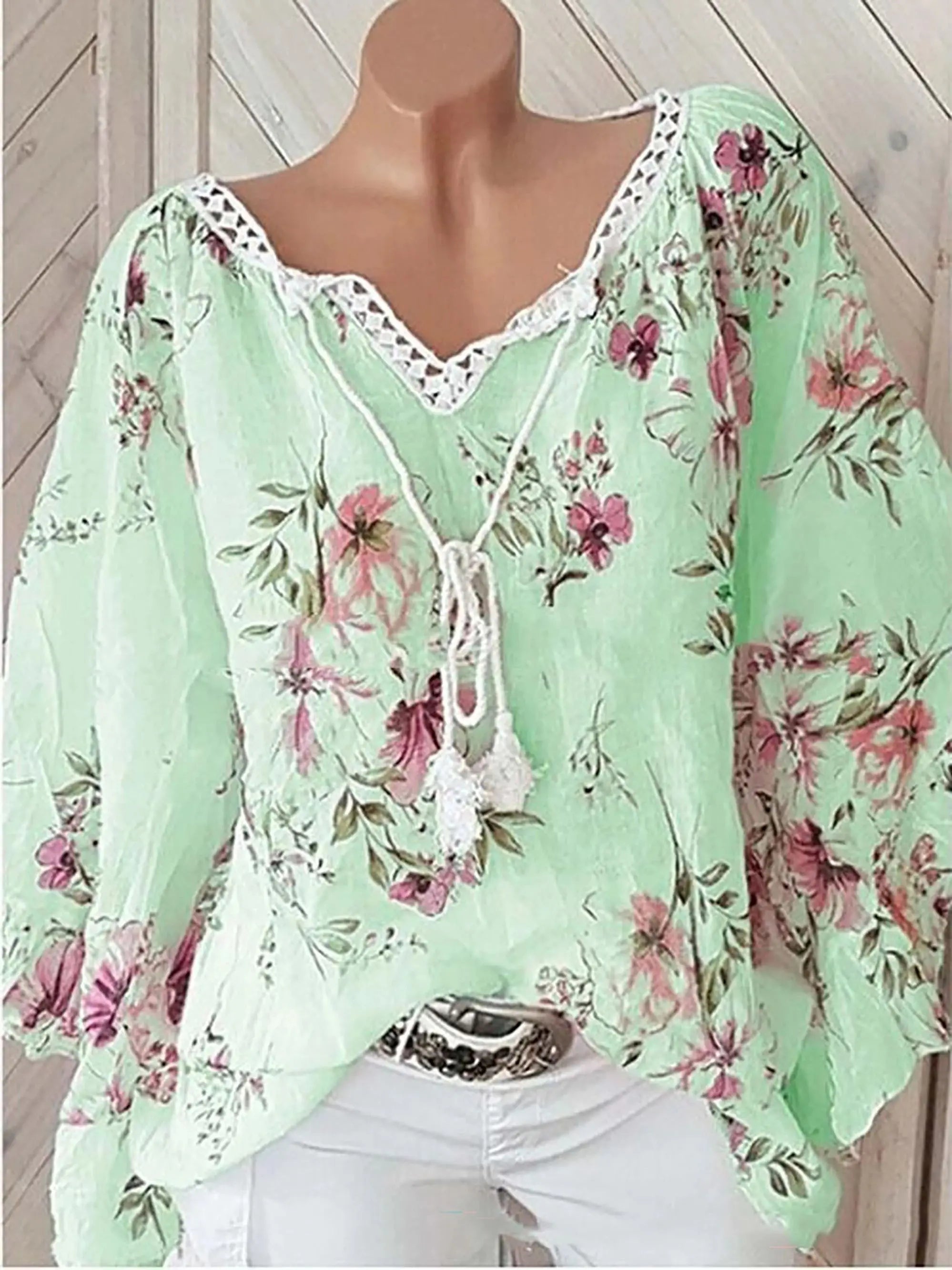 Flower Print Linen Blouse with Lace Closure | Olsen & Olsen™