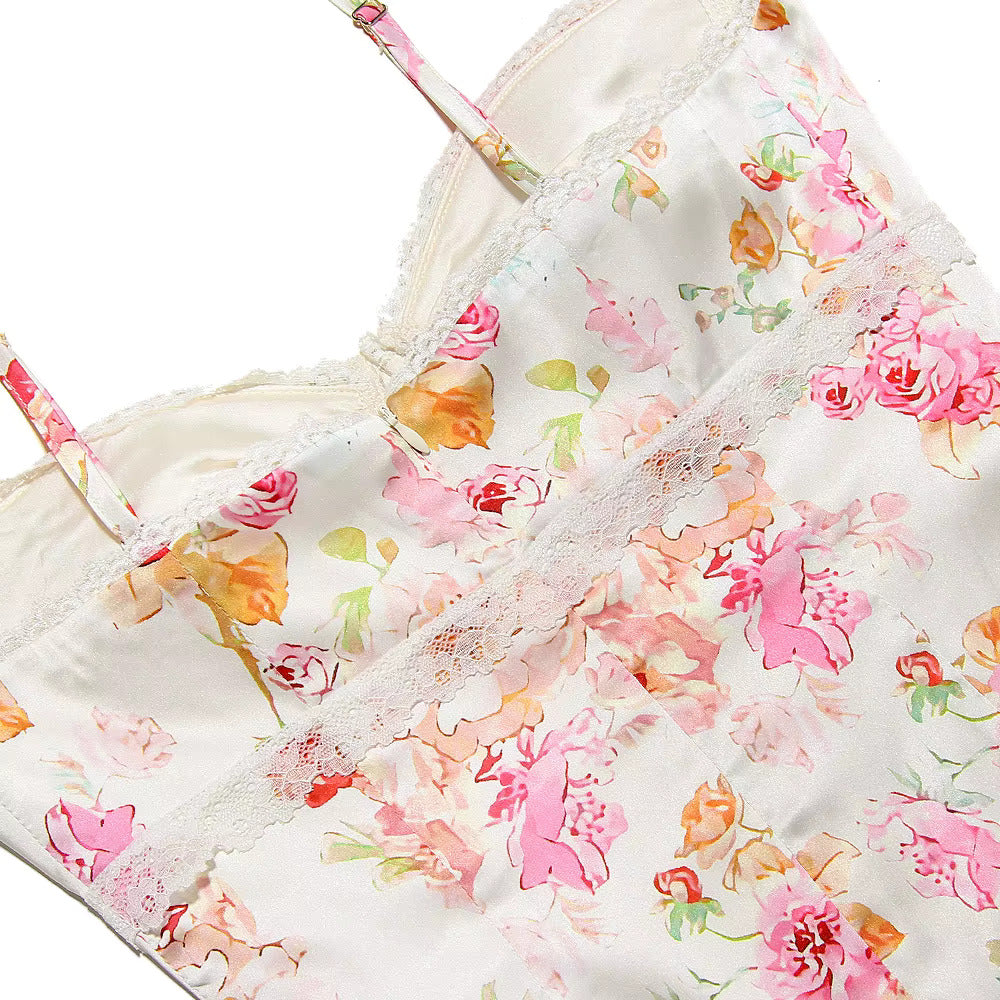 Pink Floral Satin Maxi Dress