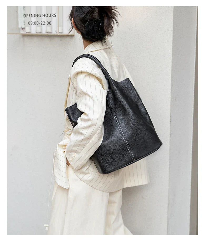 saga™ – light blue bucket bag in luxury leather look