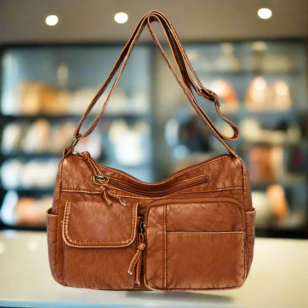 Lykke™ | Vintage Leather Shoulder Bag with Multiple Compartments