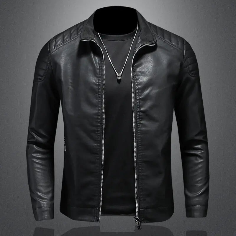 Storm™ Edge – Blue PU Leather Jacket with Modern Shoulder Details