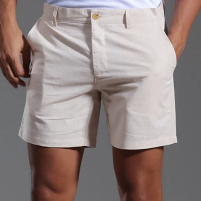 BEACHSIDE LINEN SHORTS – SLIM FIT WITH BUTTON DETAIL