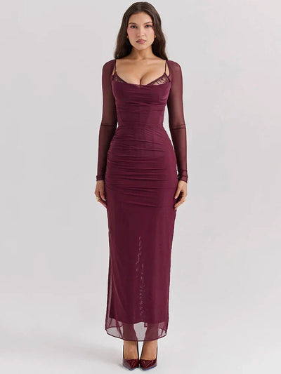 Pink Transparent Maxi Dress with Backless Mesh