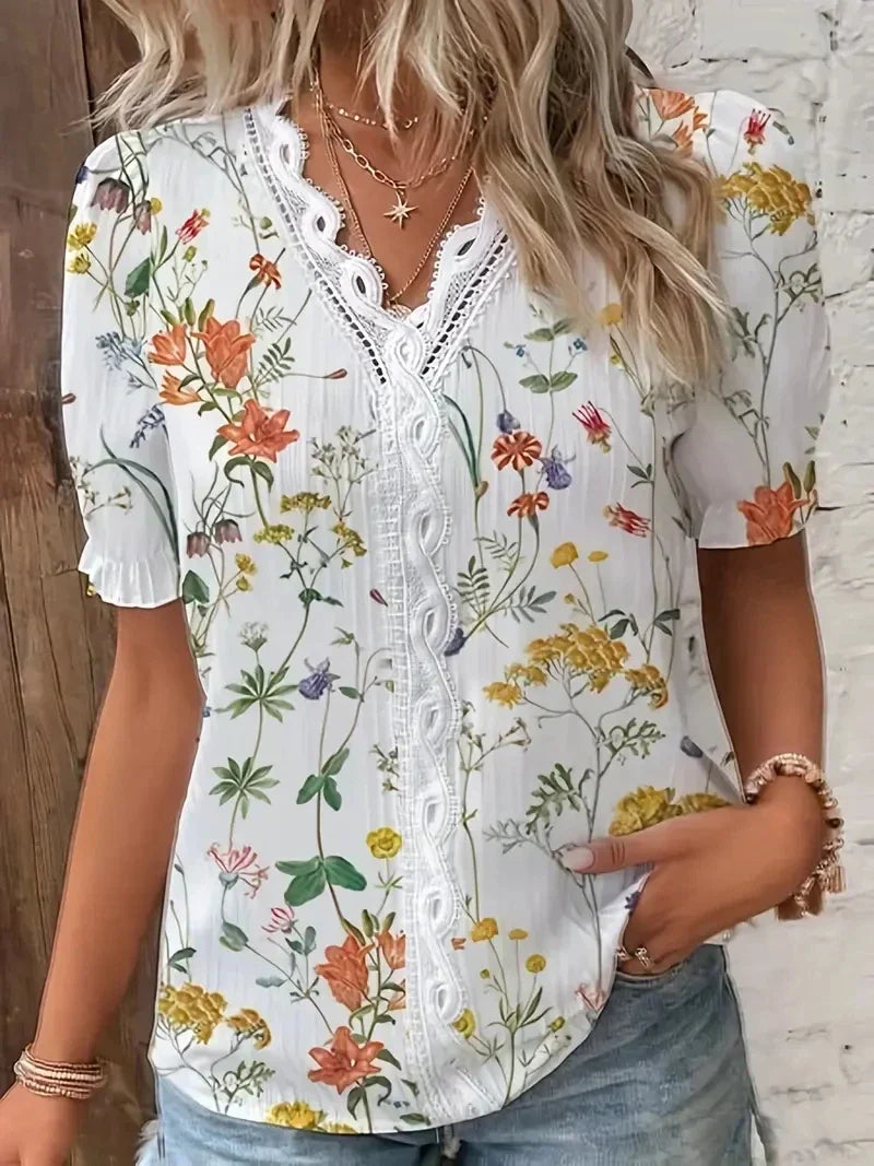 Flower Lace V-Neck Blouse | Olsen & Olsen™